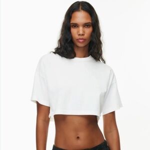 Aritzia Babaton Cropped White T-Shirt in White Size Medium